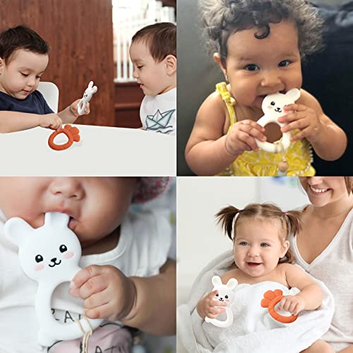 Brinquedos iniciais para bebês, papacachoo 2 bunny cenout super macia silicone bebê calmante brinquedo, mastigar brinquedos