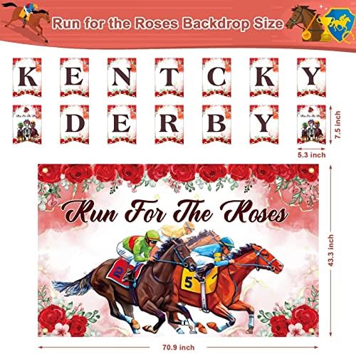 Kentucky Derby Party Supplies, Derby Day Banner Decorações, Polyester Run for the Roses Backdrop, Poster Rosas Rosas