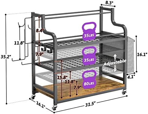 Racks de armazenamento de tapete de yoga de Yoga, 35,6 W Organizador de equipamentos de exercícios para rack de ginástica para halteres