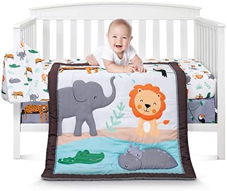 90210 Baby 6 PCs Berço de berço Conjunto para meninas e meninos -Jungle de berço de tema de animais para meninas e meninos