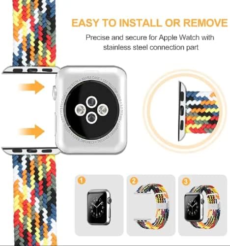 Pulseira trançada Strap compatível com a banda Apple Watch 38mm 40mm 41mm 42mm 44mm 45mm para homens e mulheres, elástico de