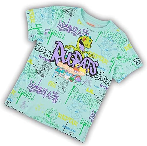 Nickelodeon Mens 90s Camisa de desenho animado - rugrats Hey Arnold Ren e Stimpy Rocko's Modern Life Tie Dye