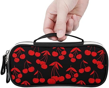 Funnystar Red Berries Sweetcherry Lápis Caso de lápis fofo Bolsa Lápis Organizador de bolsa de maquiagem com zíper duplo