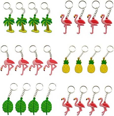 24 Pack Flamingo Keychains Chave Decoração do anel Luau Tropical Hawaiian Pineapple Party Favor Gift Supplies for Kids