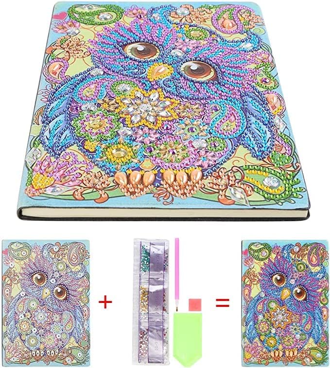 2 Pack Diamond Painting Notebook Alinhado 50 lençóis coruja e borboleta diam diamante arte 5d Cross Stitch Notebook em branco A5 Sketchbook,