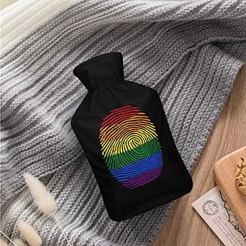 Garrafa de água quente de impressão digital LGBT com tampa macia de pelúcia, saco de injeção de água de borracha 1000ml