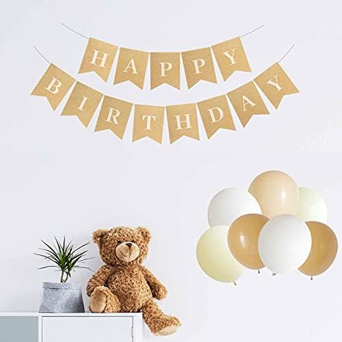 Ansomo Rústico Decorações de festa de feliz aniversário Neutro Kraft Brown Banner Bolo Balões Topper