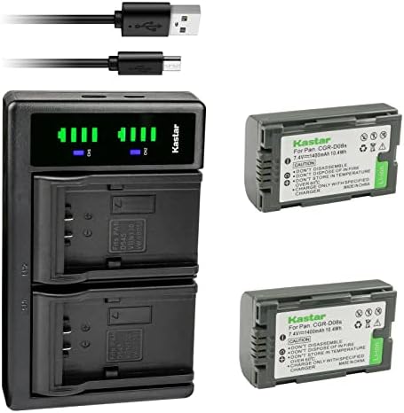 KASTAR 2-PACK CGR-D08S BATERIA E LTD2 CARREGADOR USB compatível com CGA-D320 Panasonic, CGA-D320A/1B, CGA-D320E/1B, CGR-D28A/1B,