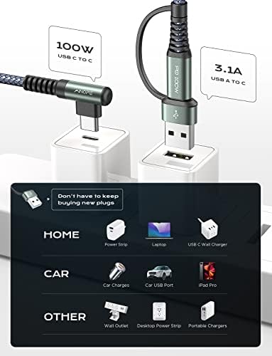 AinOpe 2-Pack [10ft + 10ft] Cabo C USB + 100W Cabo USB Tipo C Carregamento rápido 10ft 10ft