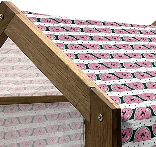 Ambesonne Watermelon Wooden Dog House, Doodle Summer Fruits com corações, canil portátil interno e externo com canil com travesseiro