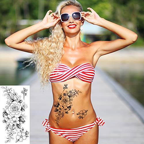 42 folhas Flores 3D Tatuagens temporárias para mulheres, tatuagens falsas Art Body Art Sketch Tattoo Stickers para mulheres e meninas