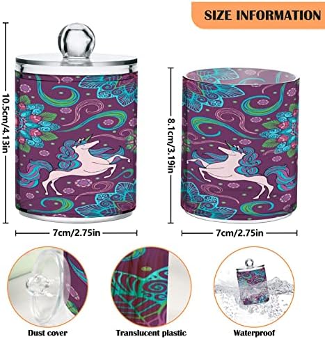 Alaza 4 Pack QTIP Dispensador Unicorn e Boho Mandala Banheiro Flor Banheiro Latas para bolas de algodão/swabs/almofadas/fio dental,
