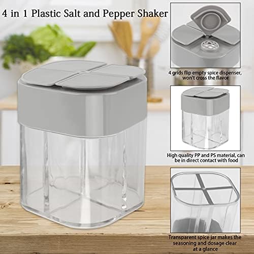 4 Pacote 4 em 1 Saltão de sal e pimenta plástico, 4 grades gire os dispensadores de especiarias vazias Travel Spice Container Shakers