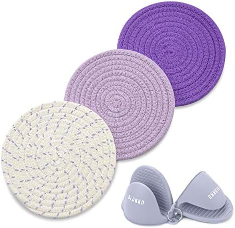 Potholders de lavanda Conjunto de trivets - Acessórios de cozinha de lavanda - algodão quente almofadas de 7 polegadas de