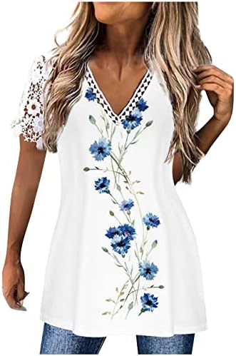 2023 LACE feminino Tops de manga curta Crochet Encontra de crochê V Camisas de túnica de verão de pescoço camisetas de blusa casual