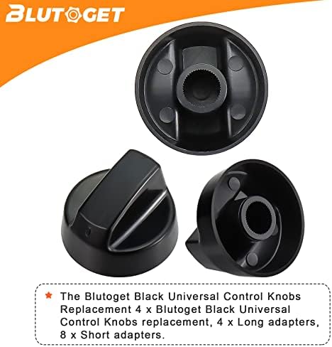 Blutoget 4 Pack Black Universal Control Knobs com 12 adaptadores - Compatível para o fogão do forno - botões de fogão universal - ampla