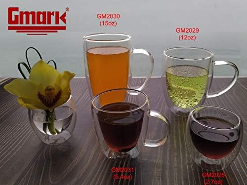 Gmark Grandes canecas de café de 2, copo de copo de parede dupla, xícaras de café isoladas para chá, café com leite, expresso, suco