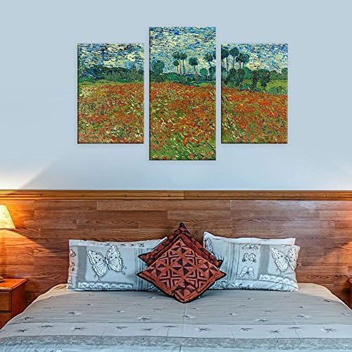 ALONLINE ART - POPPY FIELD 3 PARTES POR VINCENT VAN GOGH | Canvas esticadas emolduradas em uma moldura pronta para