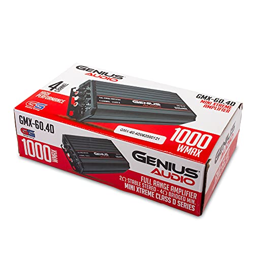 Genius Audio GMX-60.4D Mini Extreme Nano Compact Carro Audio Amplificador 4 Channel 1000 Watts Max Classe D 2-OHM estável com sistema