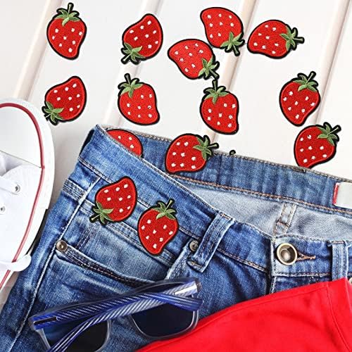 24pcs Strawberry Applique Patches, ferro em remendo, ferro bordado em costura em remendos, remendo bordados de morango, manchas