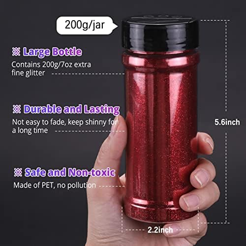 Glitter fino vermelho htvront para artesanato - 200g/7oz brilho extra fino para resina, glitter ultra fino portátil para copos