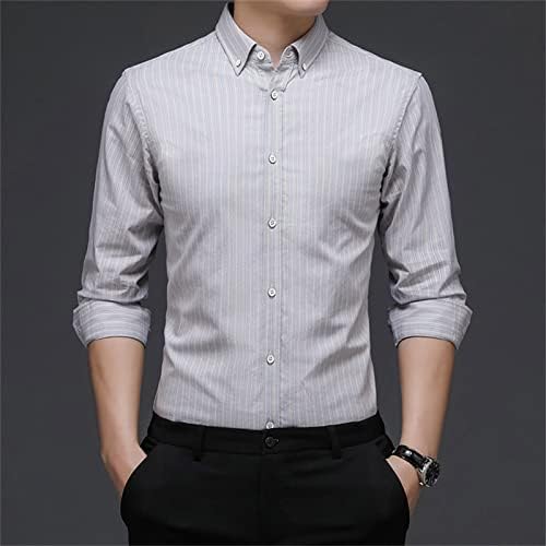 Camisa de vestido listrada casual masculina Botão de gola virada para baixo camisas de negócios camisas sólidas de