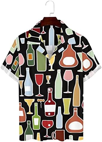 Garrafa de vinho e vidro de vinho Casual Casual Camisa Cuba Hawaiian para a praia Summer Short Sleeve