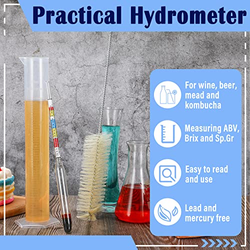 10 peças hidrômetro e conjunto de jarra de teste, inclui hidrômetro de álcool em escala tripla 250 ml de cilindro de