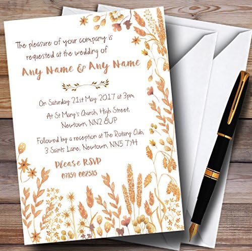 Golden Autumn folhas aquarela convites de casamento personalizados