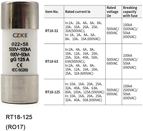 Nunomo AC 500V RO16 Link de fusível de cerâmica rápido RT18-63 14x51 GG Cutout 2a 4a 6a 8a 10a 16a 20a 25a 32a 63a 20pcs