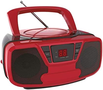 Riptunes CD Player Boombox portátil - Rádio AM/FM, boombox Bluetooth com Aux Line -in, vermelho e preto