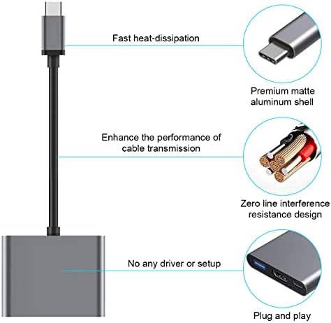 Adaptador de várias portas USB C a HDMI, adaptador digital AV Multi-Port com 4K HDMI & USB 3.0 e 100W Tipo C Fast Charging Port for