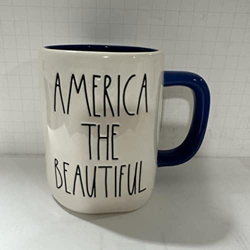 Rae Dunn USA Caneca com 3 estrelas - 4 de julho a 4 de julho - Cerâmica - Madeira de louça e cofre de microondas