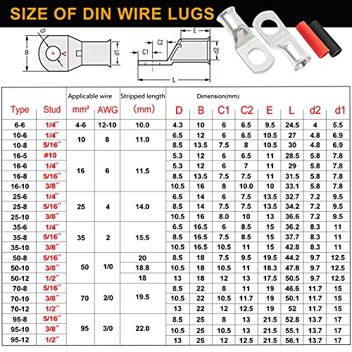 ELECFUN BATERIA FIO SUBILHOS 4AWG 3/8 Punto, 20pcs Enspeamentos do cabo da bateria de serviço pesado, conectores terminais de ilhas