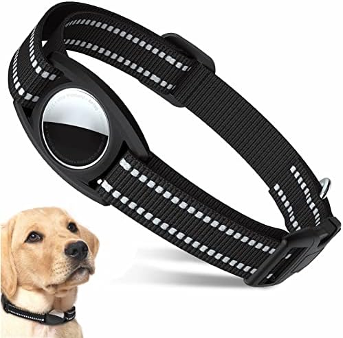 Collar de cães de airtag, colarinho de cachorro refletivo com suporte de ar Airtag, colar de cachorro preto à prova d'água