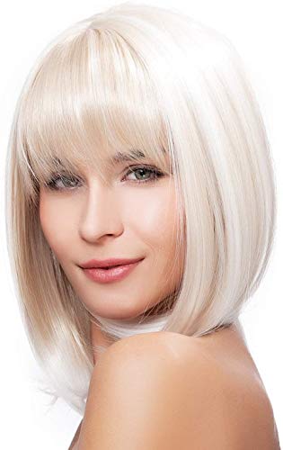 RUGELYSSS CREMY CHAMPAIGN BRANCO CURTO PLATINUM BOB WIG com BANGS ombre para cabelos loiros resistentes ao calor sintético perucas