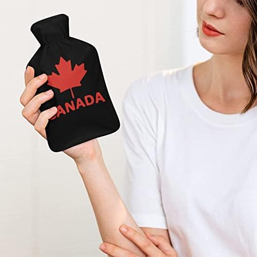 Garrafa de água quente da bandeira do Canadá com tampa macia de pelúcia saco de injeção de água de borracha quente 1000ml