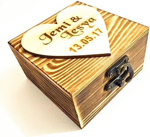 Caixa personalizada da caixa do anel de casamento personalizado personalizada seus nomes e date anel de casamento caixa de portador