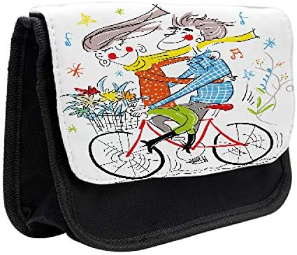 Caixa de lápis colorida lunarável, casal alegre na bicicleta, bolsa de lápis de caneta com zíper duplo, 8,5 x 5,5, multicolor