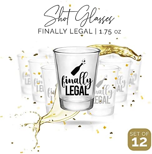 Finalmente legal, 21º aniversário de festas de aniversário Glass - Conjunto de 12, 1,75 oz de copos de tiro de 21º