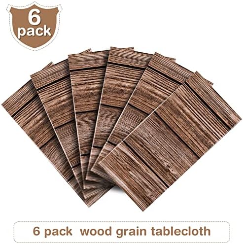 Toca de mesa de grão de madeira natural Capas de mesa plásticas rústicas para mesa de retângulo, decorações de pano de mesa de estilo