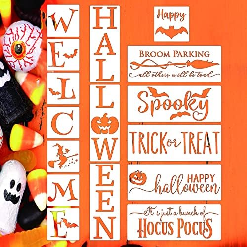 Halloween Welcome Stencils para pintura, grande estêncil feliz de Halloween Spooky/Hocus Pocus/Broom Parking/Trick