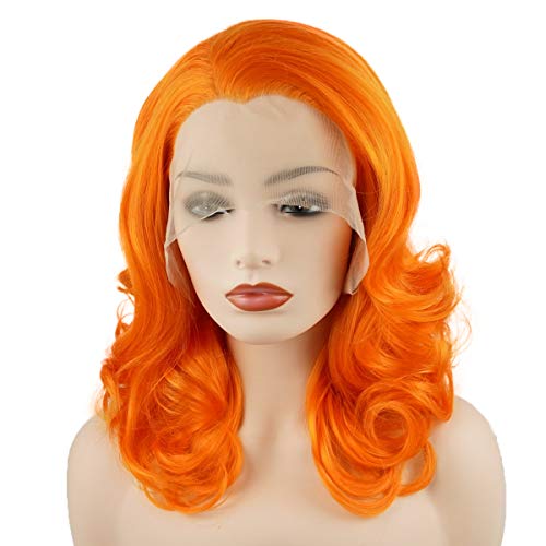 Meiyite Hair Wavy Comprimento do ombro 16 polegadas laranja meia mão Andicada com calor resistente ao calor Perucas frontais de renda