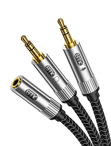 Splitter de microfone EMK, divisor de áudio 3,5 mm fêmea a 2 dual 3,5 mm Male Aux Splitter Headset Splitter Jack Ear Earphones
