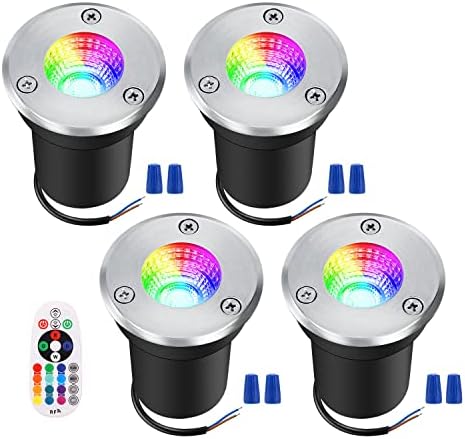 Luzes de poço RGB Greenclick, Luzes de 12-24V ao ar livre com conectores de arame Timer remoto 3W Alteração de cor IP67 LED à prova