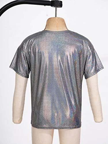 FeShow Kids Girls Girls Sparkly Metallic Shiny Boys Mangas curtas Camiseta solta para fantasia de performance de dança