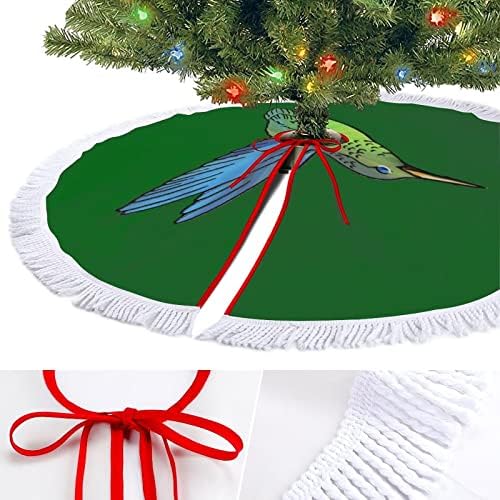 Cartoon Hummingbird Christmas Tree Mat Skirt Tree Base Tampa com borlas para festa de férias Decoração de natal 48 x48