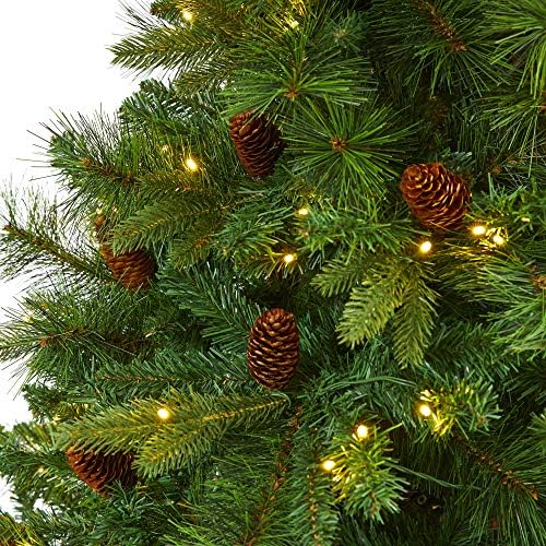 Quase natural 6,5 pés. Virgínia Ocidental Fullied Pine Mixed Pine Artificial Christmas Tree com 400 luzes LED claras e pinheiros,