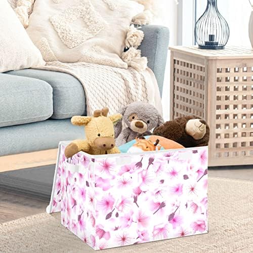 Cataku Cherry Blossom Spring Storage Bins com tampas e alças, tecido de cesta de cubos de contêineres de armazenamento grande com