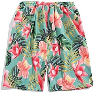 Calça de touccário floral para homens frios pernas largas praia havaiana calças curtas soltas shorts de menino de natação